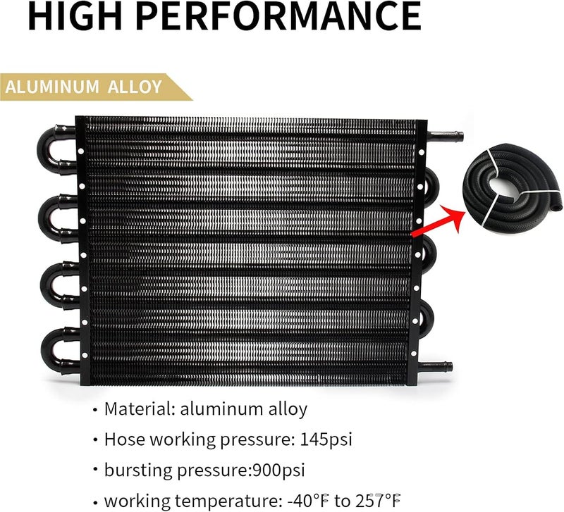 HTRACING 8 Pass Tube and Fin Transmission Cooler Universal 5/16" Oil Cooler Kit Aluminium Black - Image 4